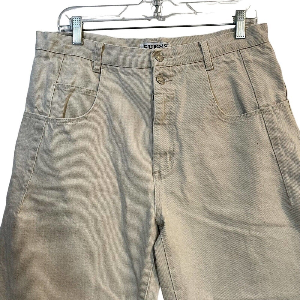 SOLD Vintage Guess Denim Jean Shorts Jorts Cream Size 34 X 10 Men 80s 90s Str… - Picture 2 of 10